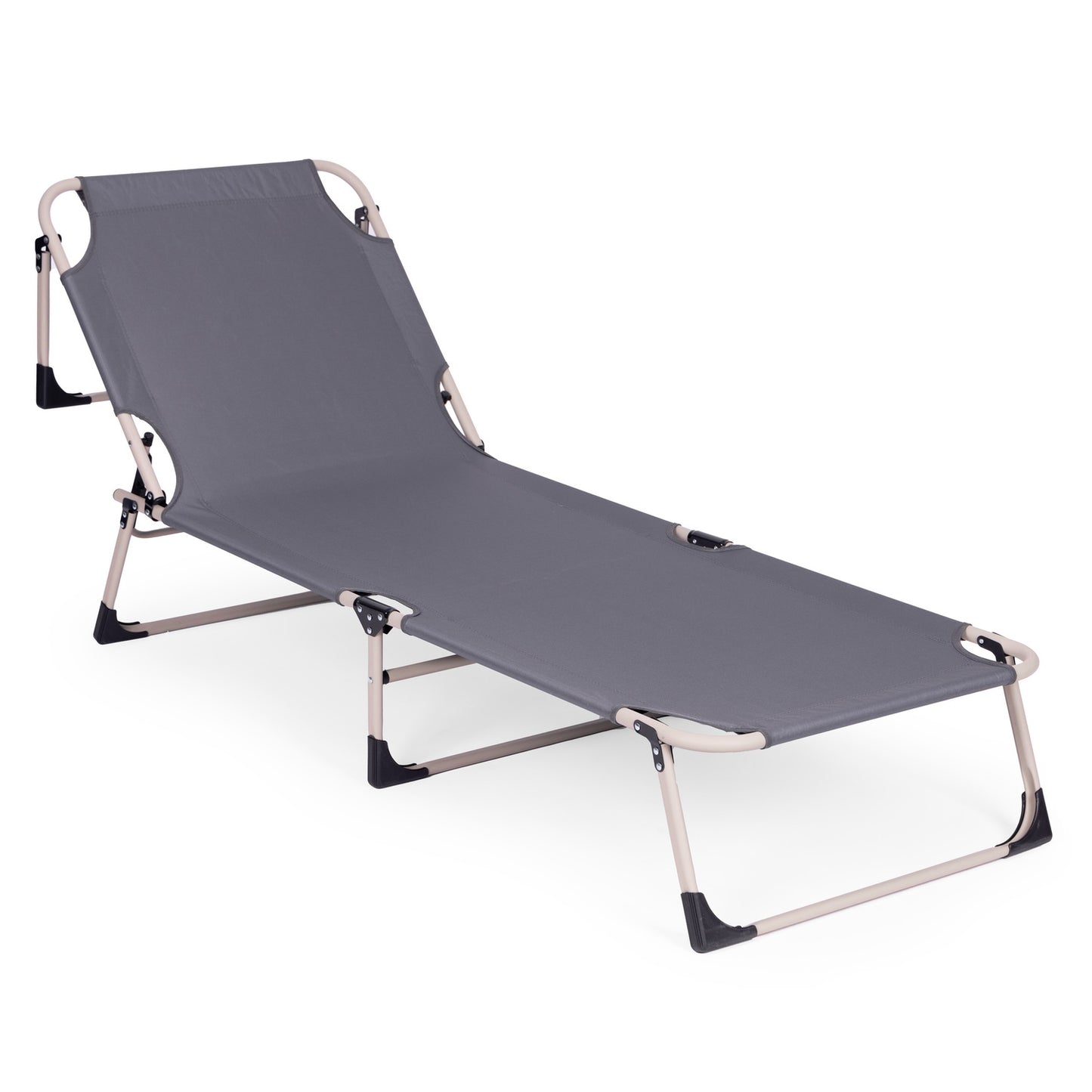 Foldable Garden Lounger with Mattress & Pillow, Grey
