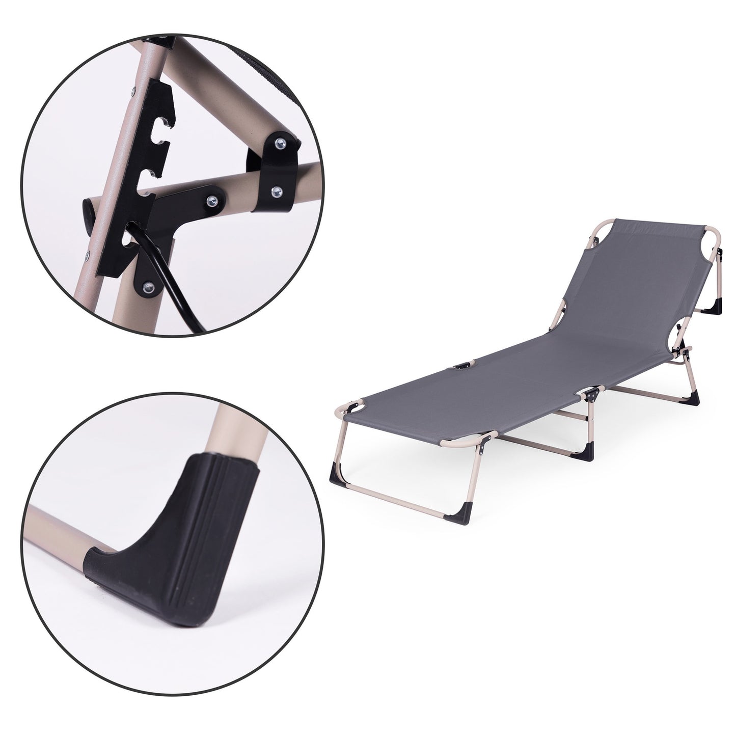 Foldable Garden Lounger with Mattress & Pillow, Grey