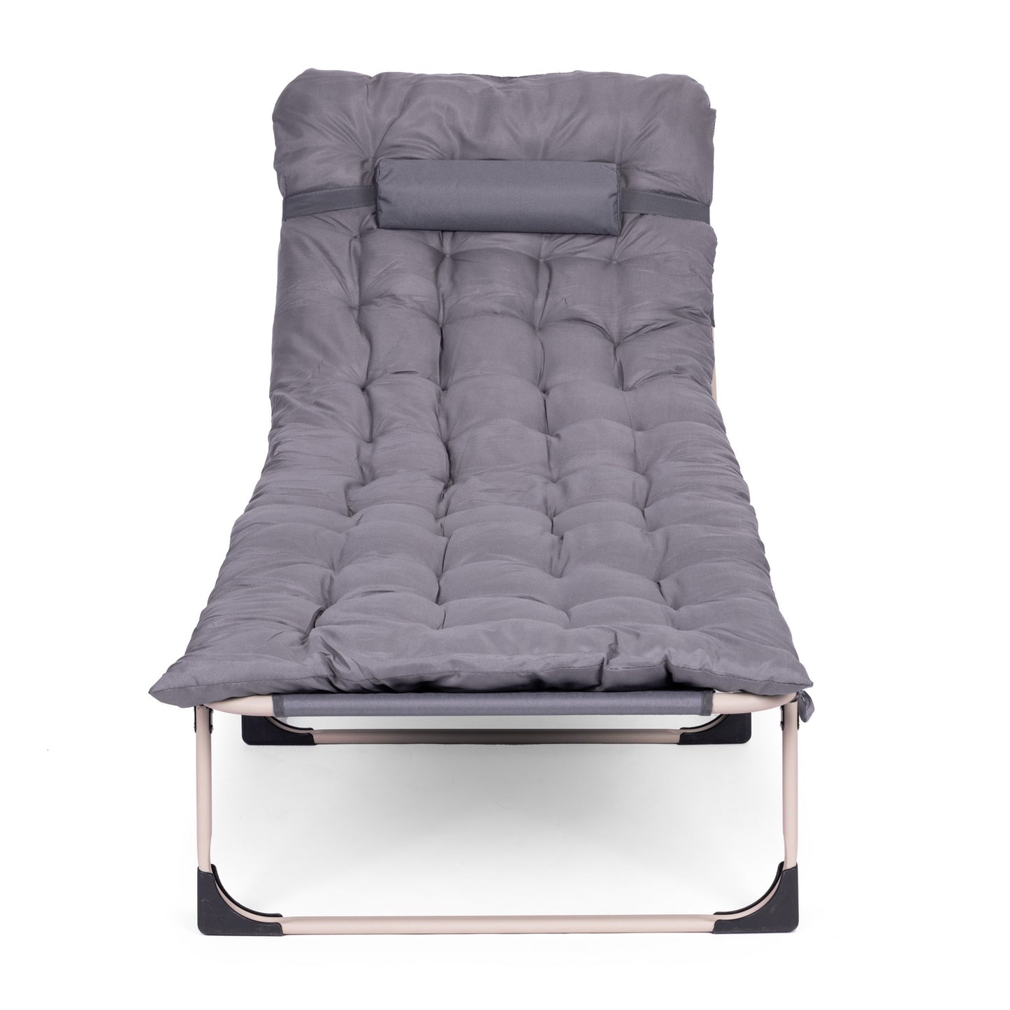 Foldable Garden Lounger with Mattress & Pillow, Grey