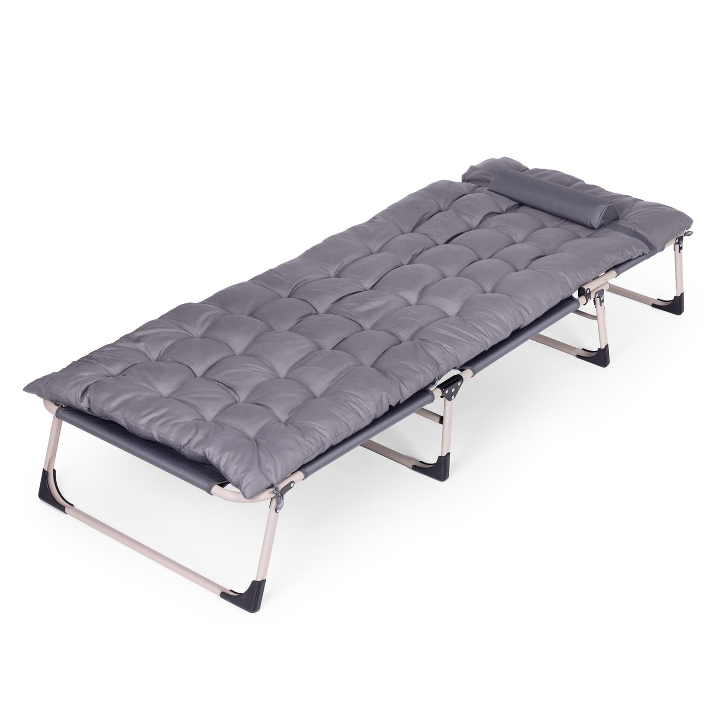 Foldable Garden Lounger with Mattress & Pillow, Grey