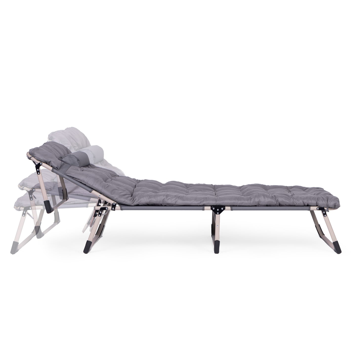 Foldable Garden Lounger with Mattress & Pillow, Grey