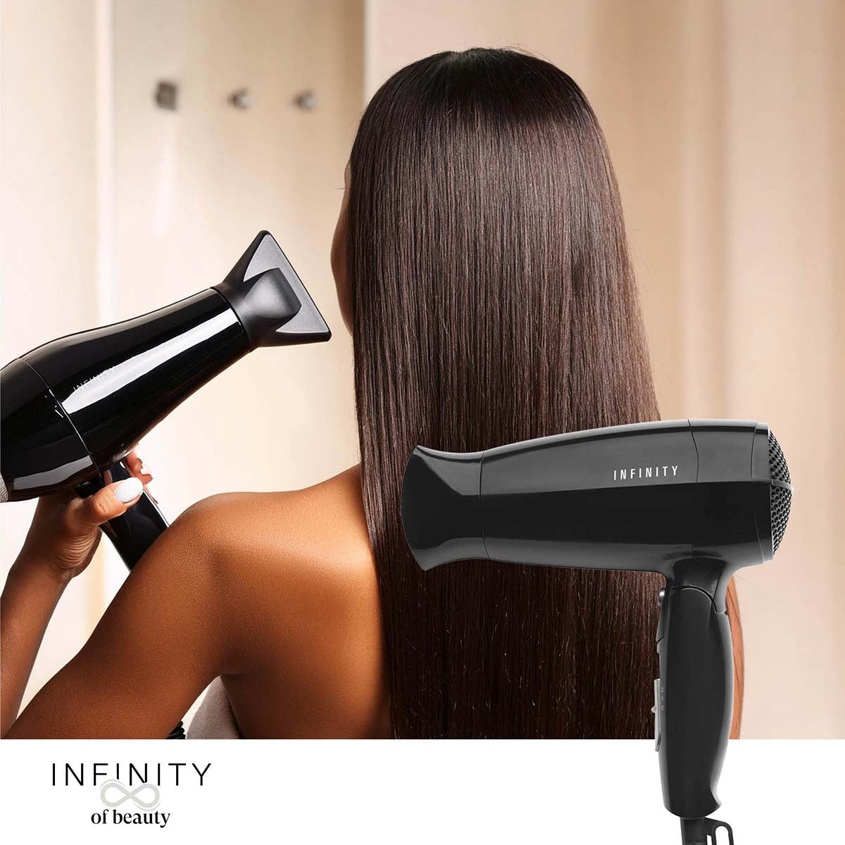 Foldable Hair Dryer, 1600W, Black, Travel-Friendly