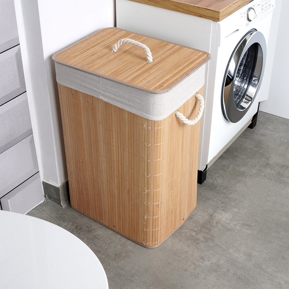 Foldable Laundry Basket with Two Bamboo Compartments