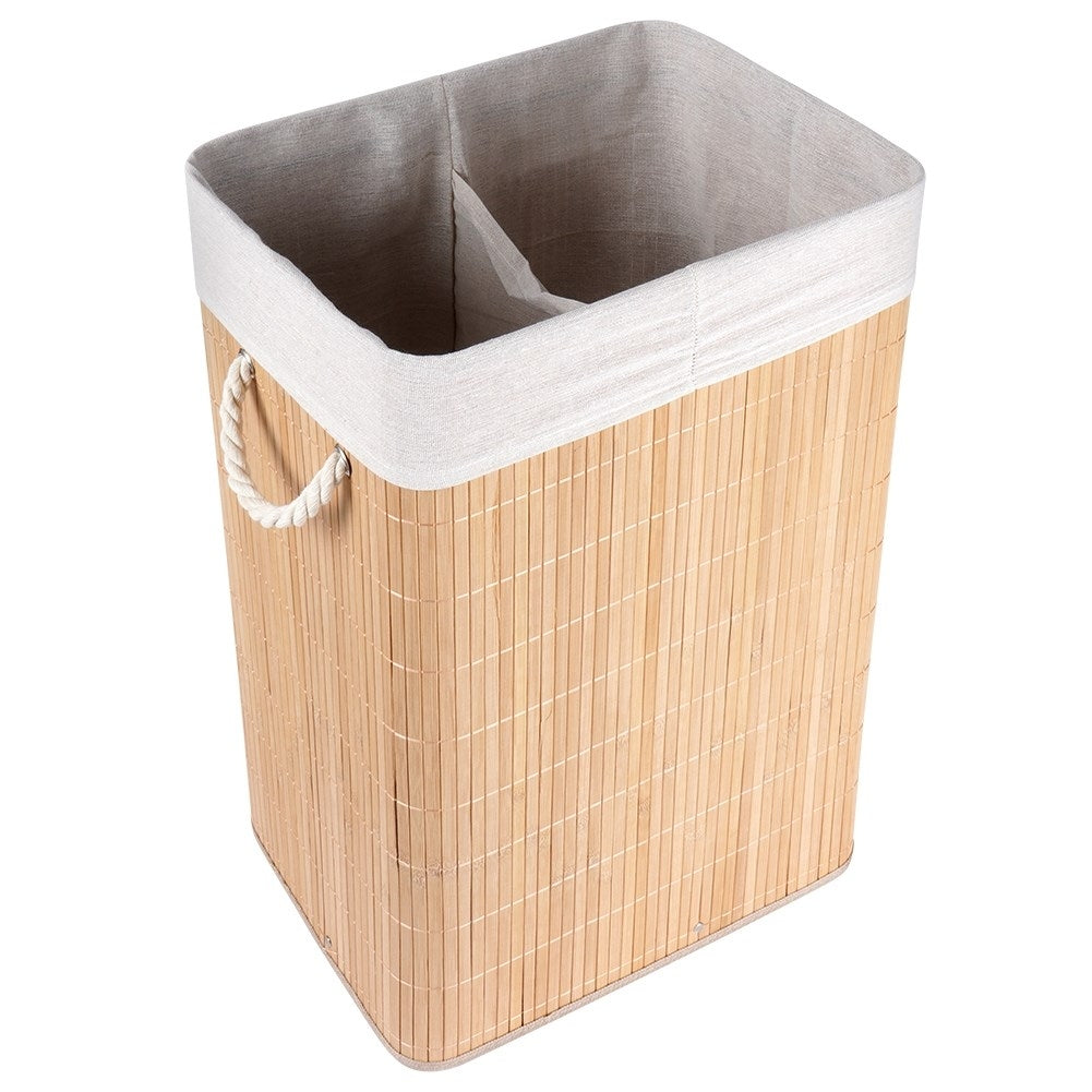 Foldable Laundry Basket with Two Bamboo Compartments