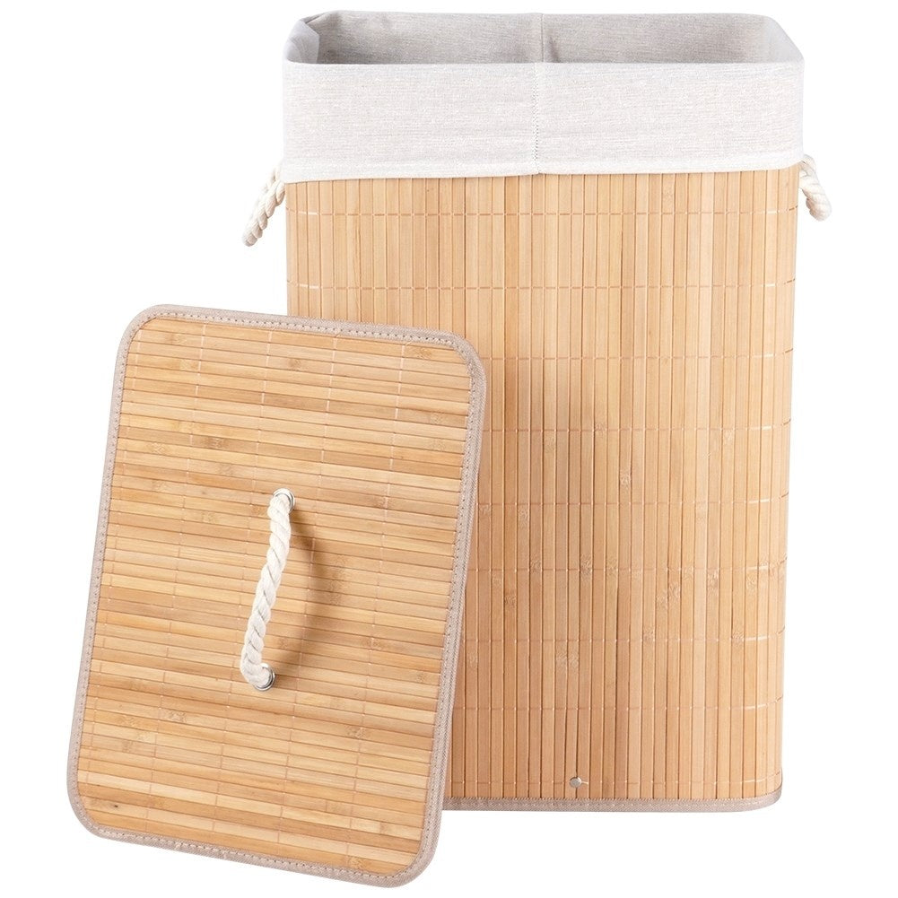 Foldable Laundry Basket with Two Bamboo Compartments