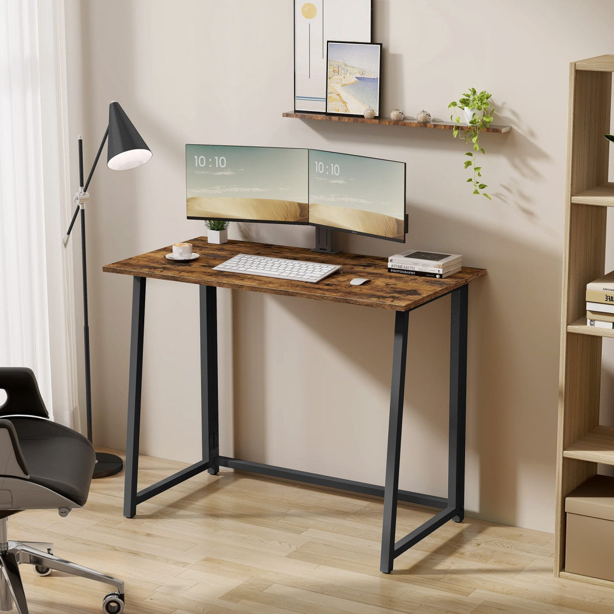 Foldable Loft Style Computer Desk, Metal, 80x40x75 cm