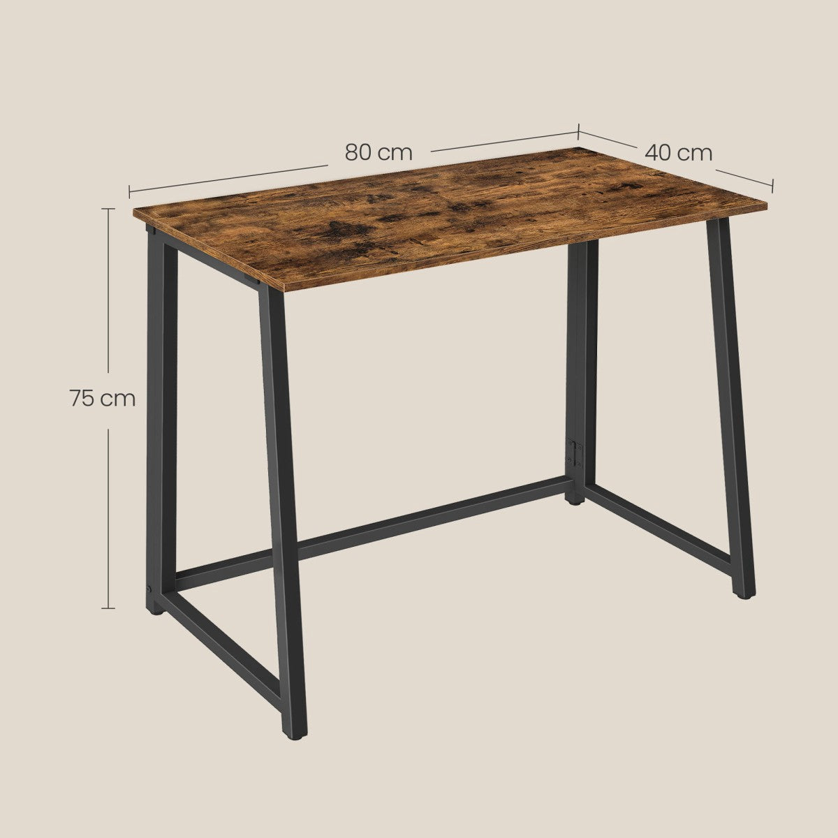 Foldable Loft Style Computer Desk, Metal, 80x40x75 cm