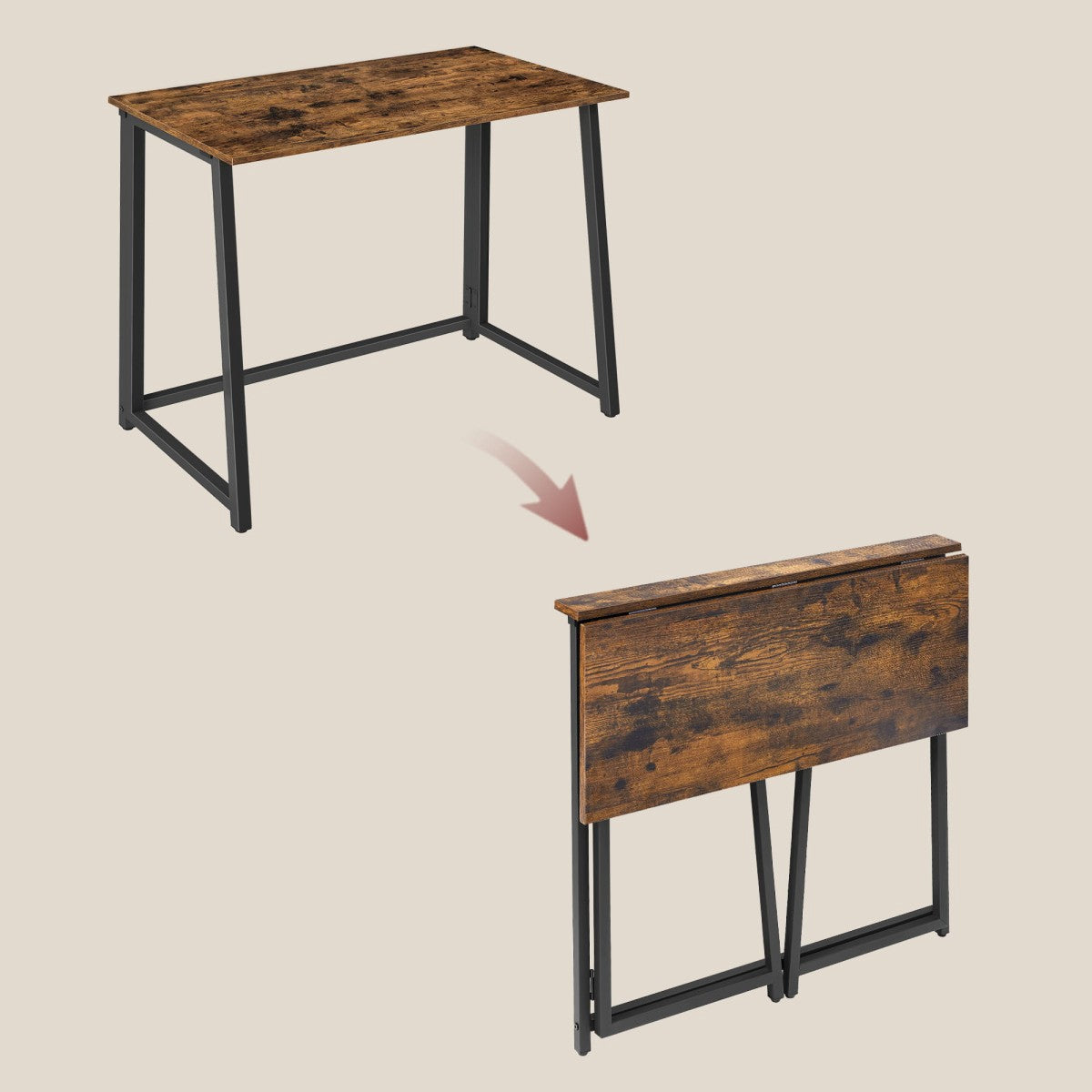 Foldable Loft Style Computer Desk, Metal, 80x40x75 cm