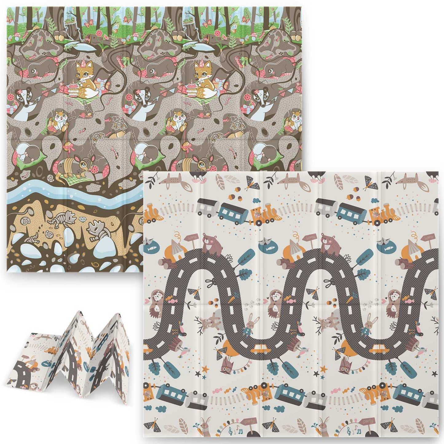 Foldable Play Mat 200 x 180 x 1 cm Nukido NK-340 Ground Train