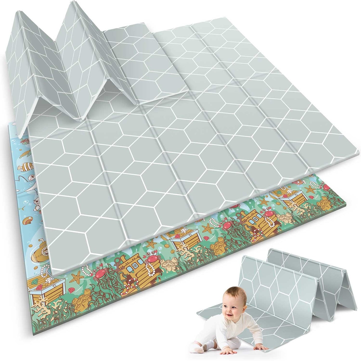 Foldable Play mat 200 x 180 x 1 cm Nukido NK-340 Ocean