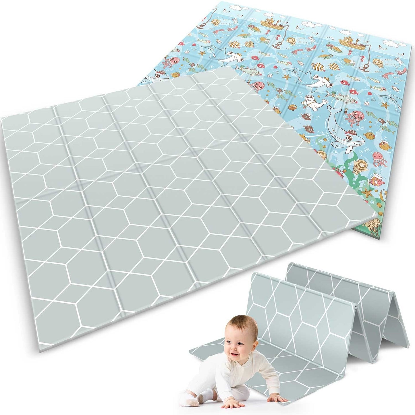 Foldable Play mat 200 x 180 x 1 cm Nukido NK-340 Ocean