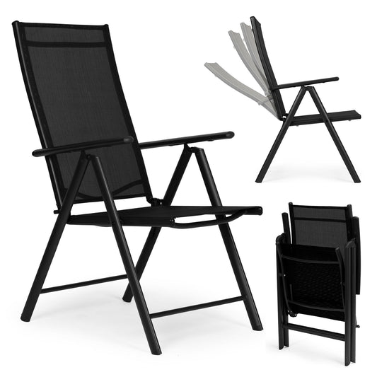 Foldable Steel Garden Chair, Adjustable Backrest, Black
