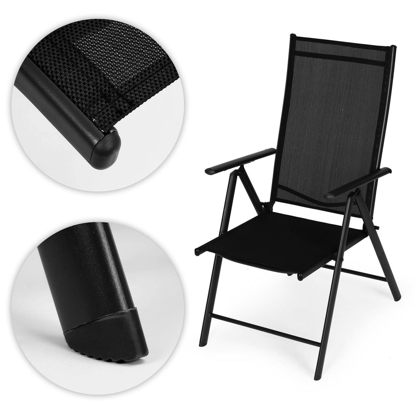 Foldable Steel Garden Chair, Adjustable Backrest, Black