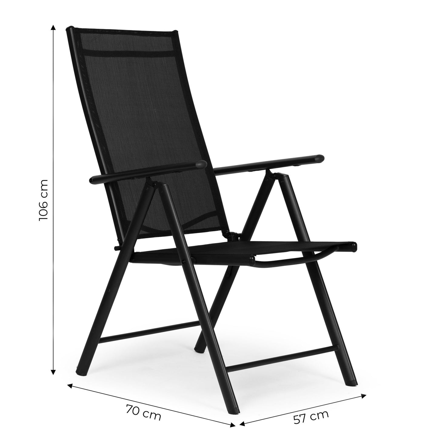 Foldable Steel Garden Chair, Adjustable Backrest, Black