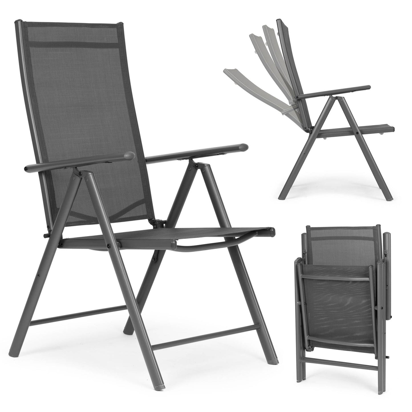 Foldable Steel Garden Chair, Adjustable Backrest, Gray