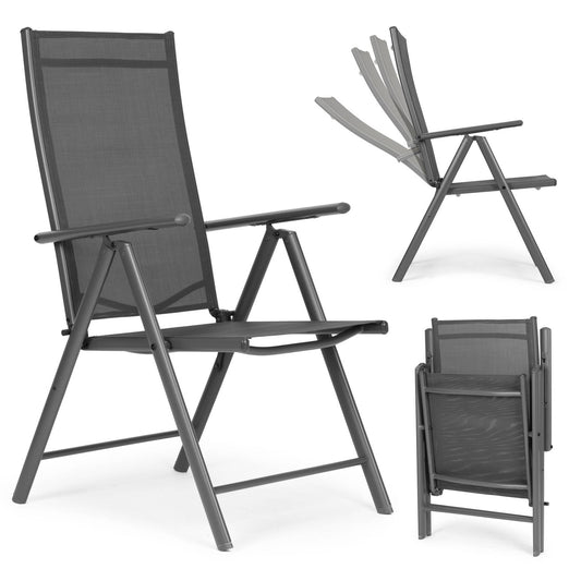 Foldable Steel Garden Chair, Adjustable Backrest, Gray