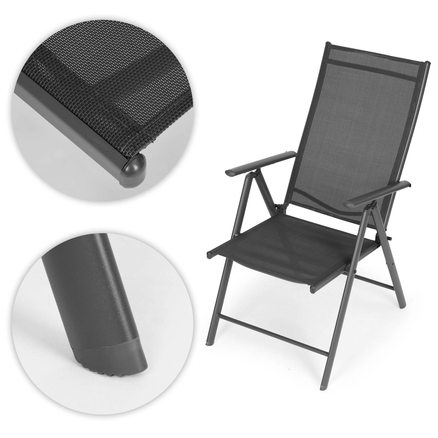 Foldable Steel Garden Chair, Adjustable Backrest, Gray