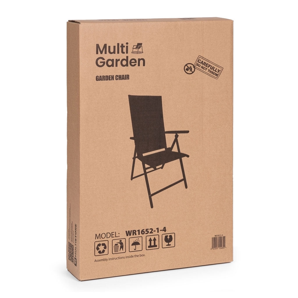Foldable Steel Garden Chair, Adjustable Backrest, Gray