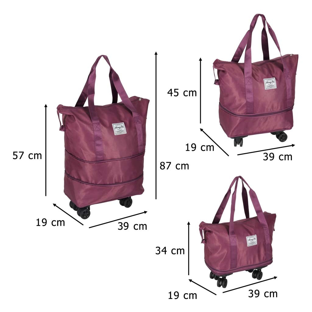 Foldable Wheeled Travel Bag, Roomy, 3 Sizes, Purple