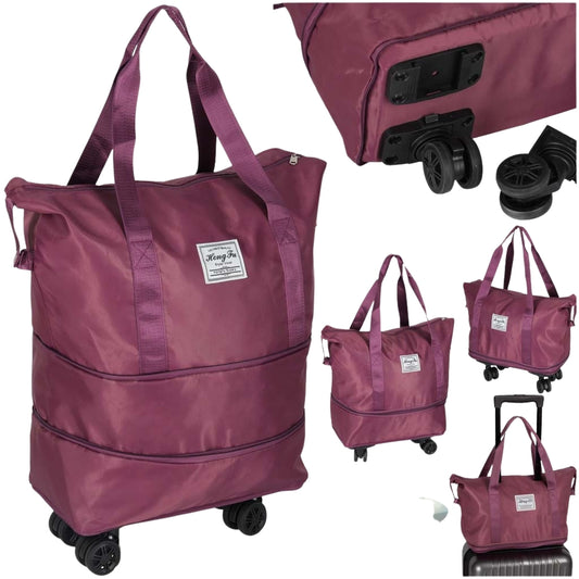 Foldable Wheeled Travel Bag, Roomy, 3 Sizes, Purple