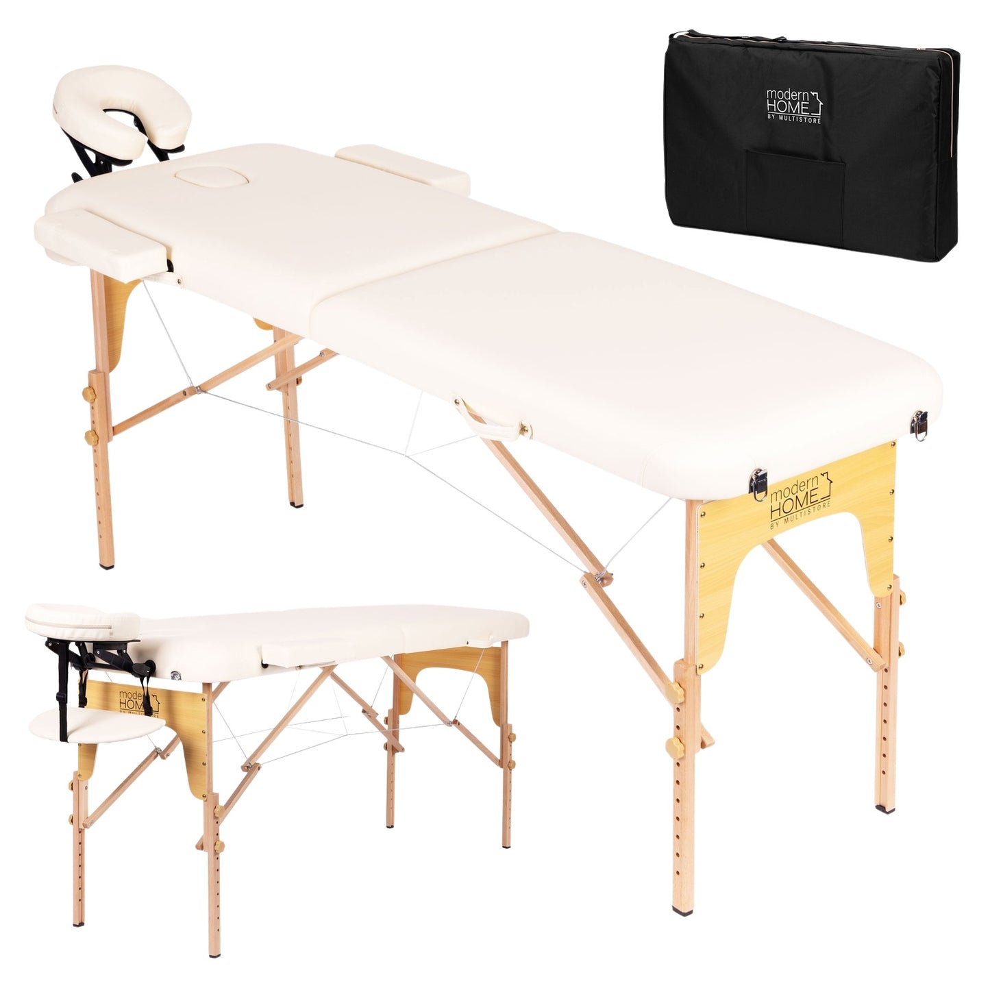 Foldable Wooden Massage Table, 2-Section with Carry Bag