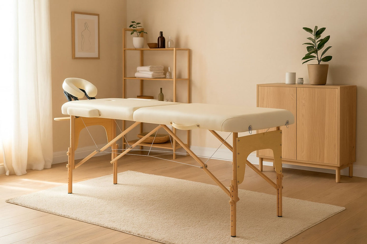Foldable Wooden Massage Table, 2-Section with Carry Bag