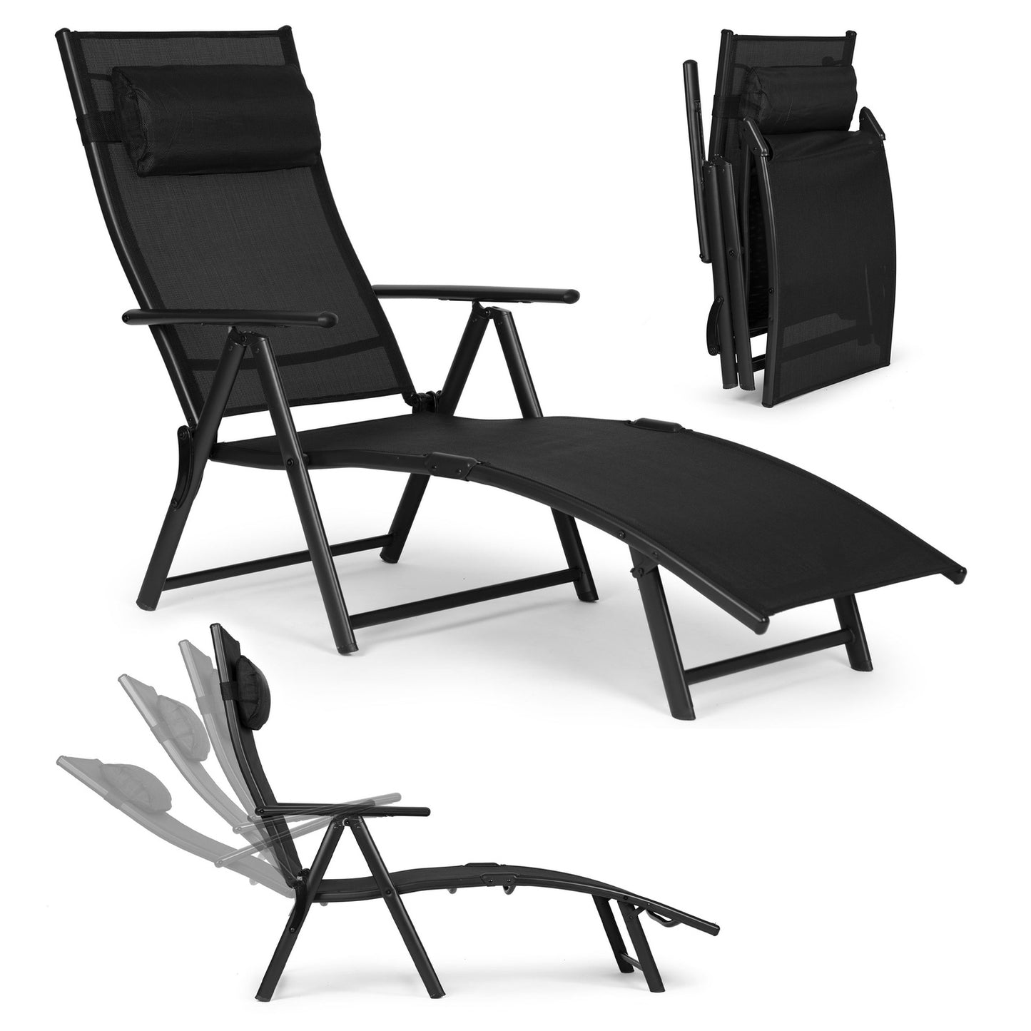 Foldable beach garden lounger, adjustable backrest, steel frame, black, MultiGarden