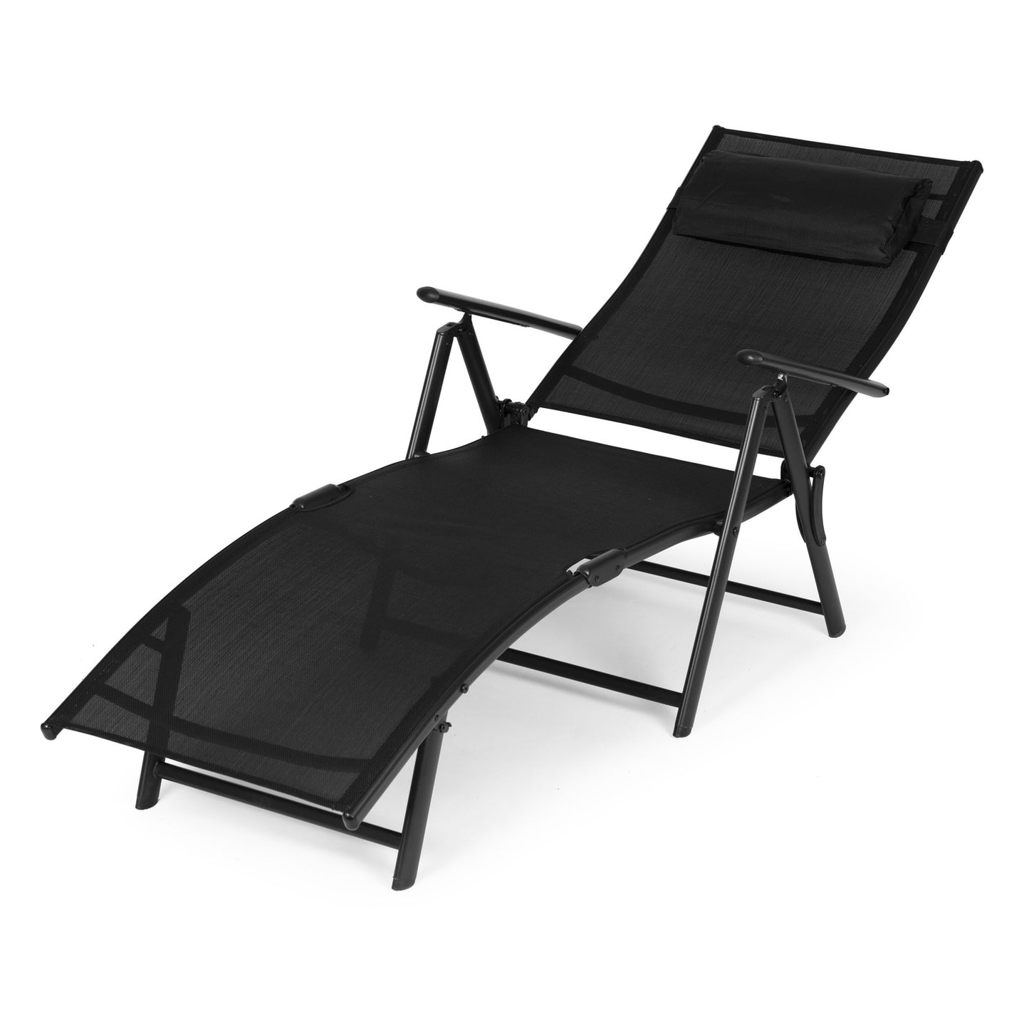 Foldable beach garden lounger, adjustable backrest, steel frame, black, MultiGarden