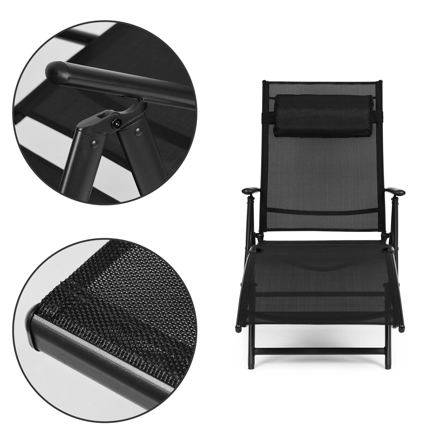 Foldable beach garden lounger, adjustable backrest, steel frame, black, MultiGarden