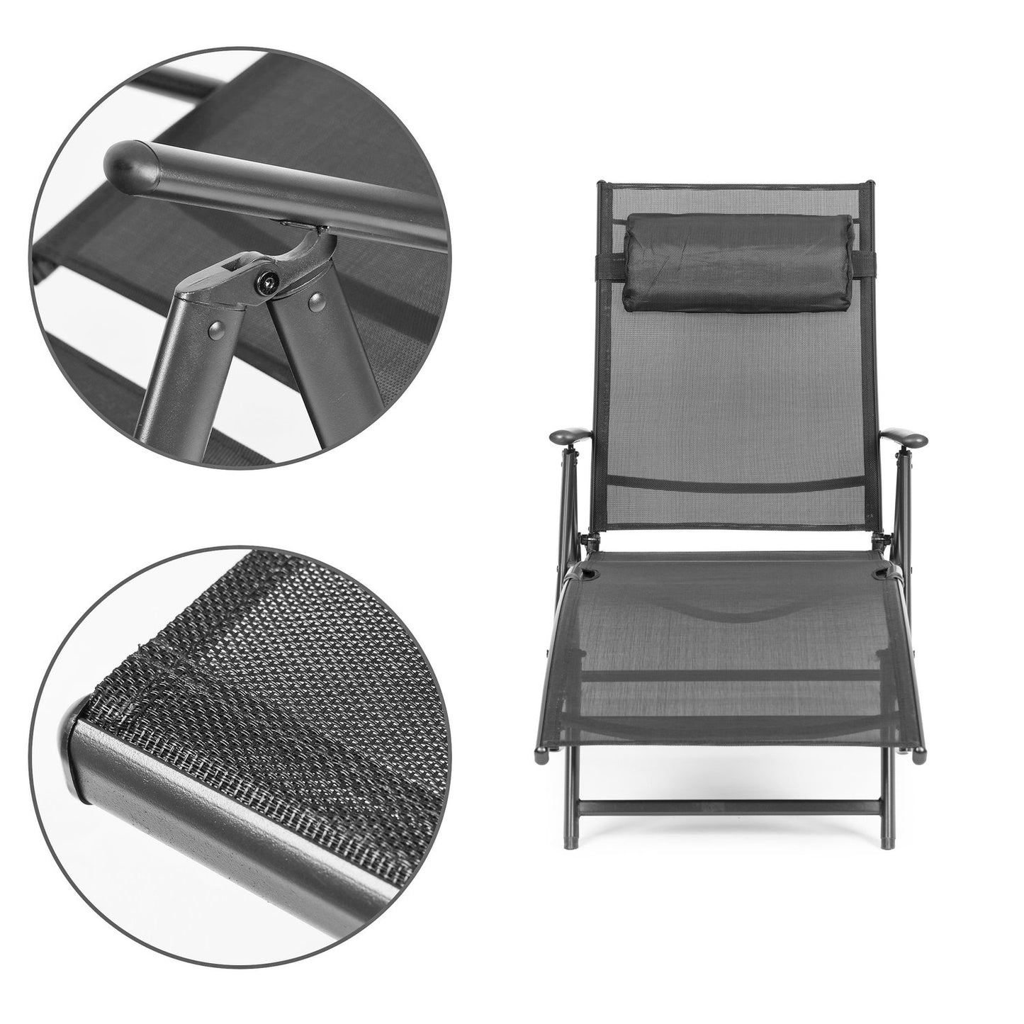 Foldable beach garden lounger, adjustable backrest, steel frame, gray, MultiGarden