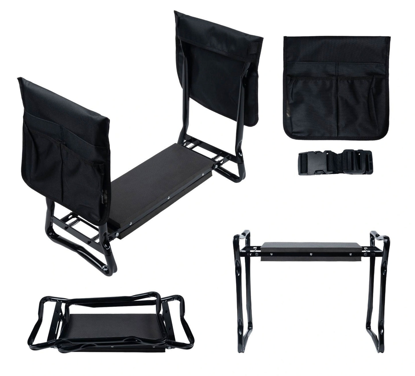 Foldable kneeling stool for gardening, tool belt, 2 organizers