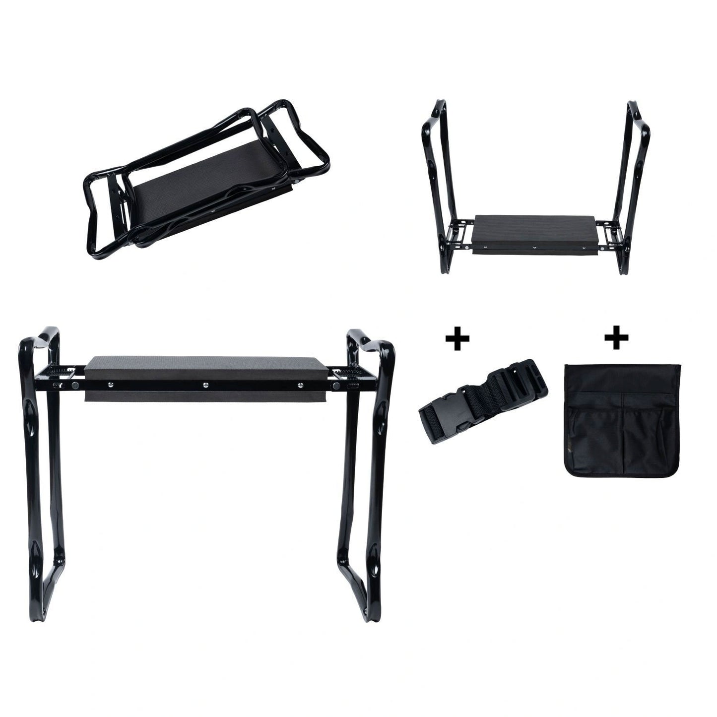 Foldable kneeling stool for gardening, tool belt, 2 organizers