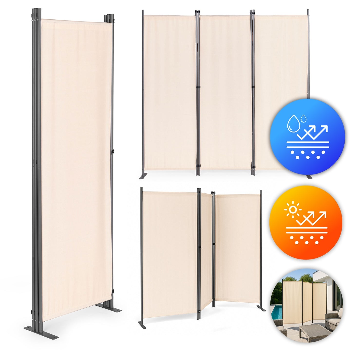 Folding 3-Panel Garden and Room Divider 167x164 cm Beige MultiGarden