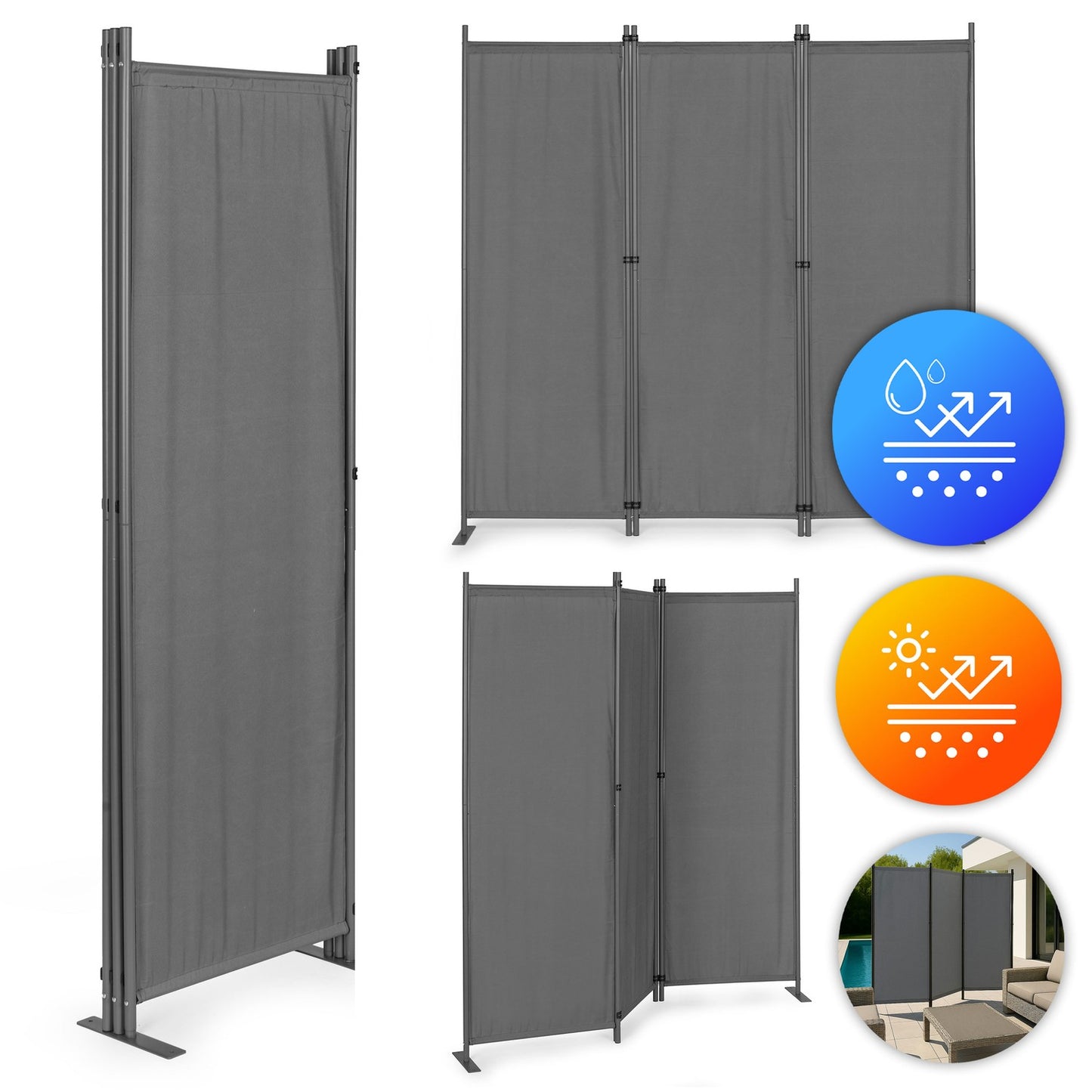 Folding 3-Panel Garden and Room Divider 167x164 cm Grey MultiGarden