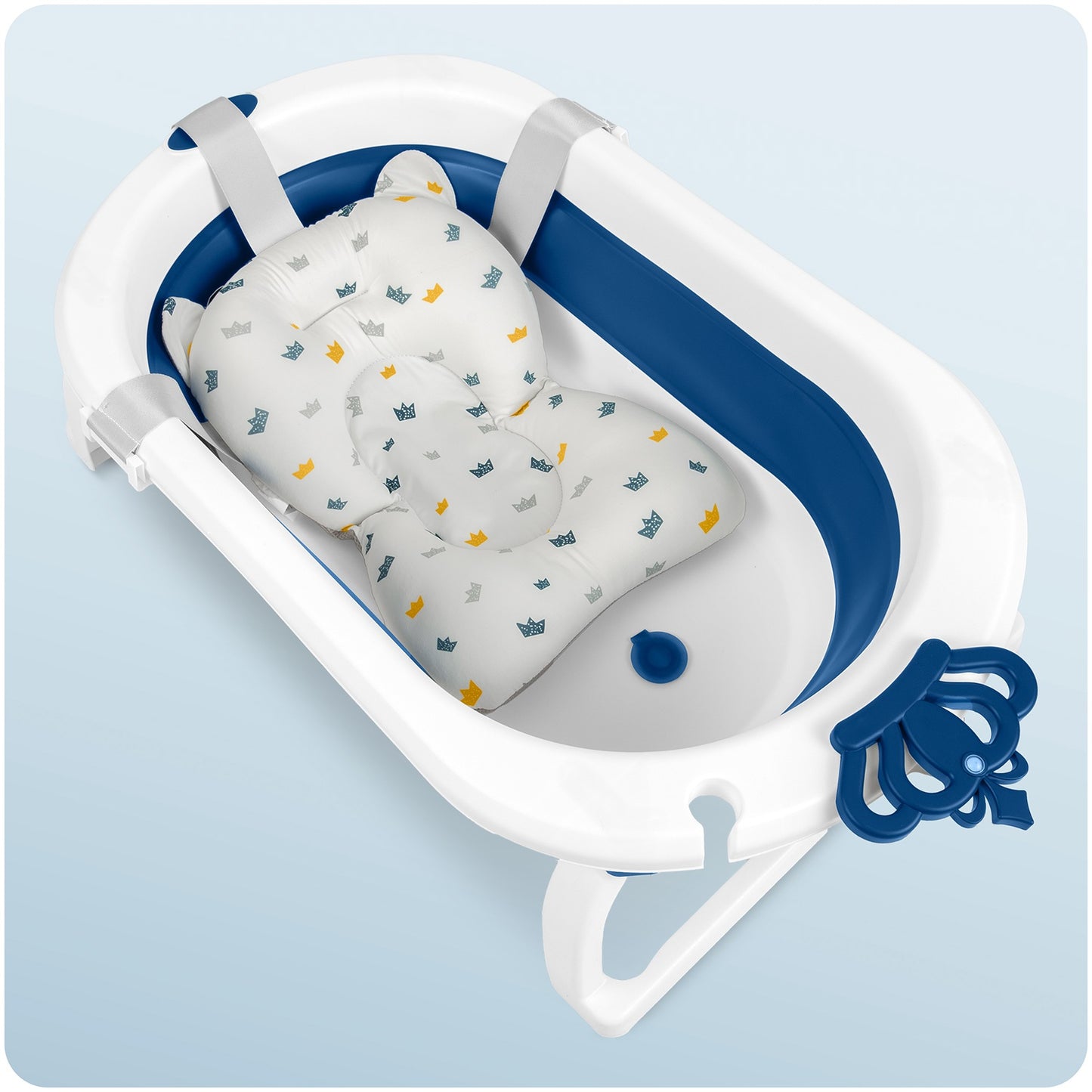 Folding Baby Bathtub with Insert, White-Blue