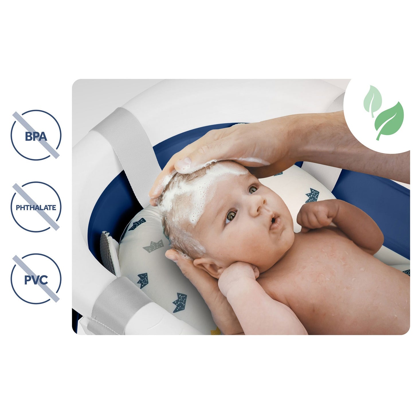 Folding Baby Bathtub with Insert, White-Blue