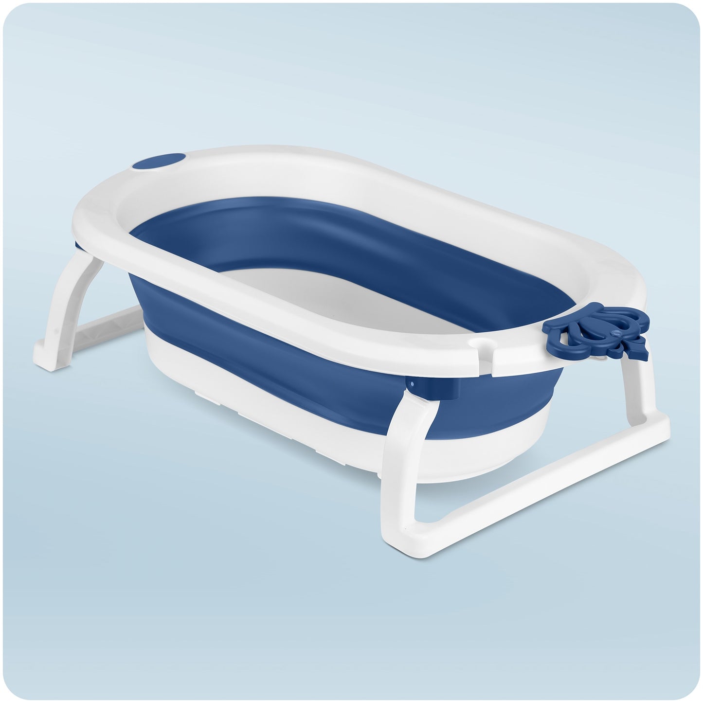 Folding Baby Bathtub with Insert, White-Blue
