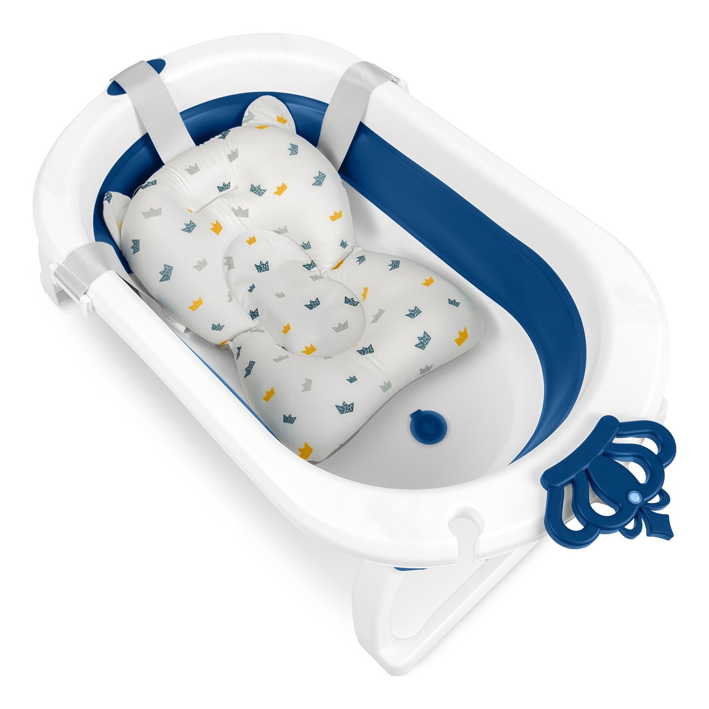 Folding Baby Bathtub with Insert, White-Blue