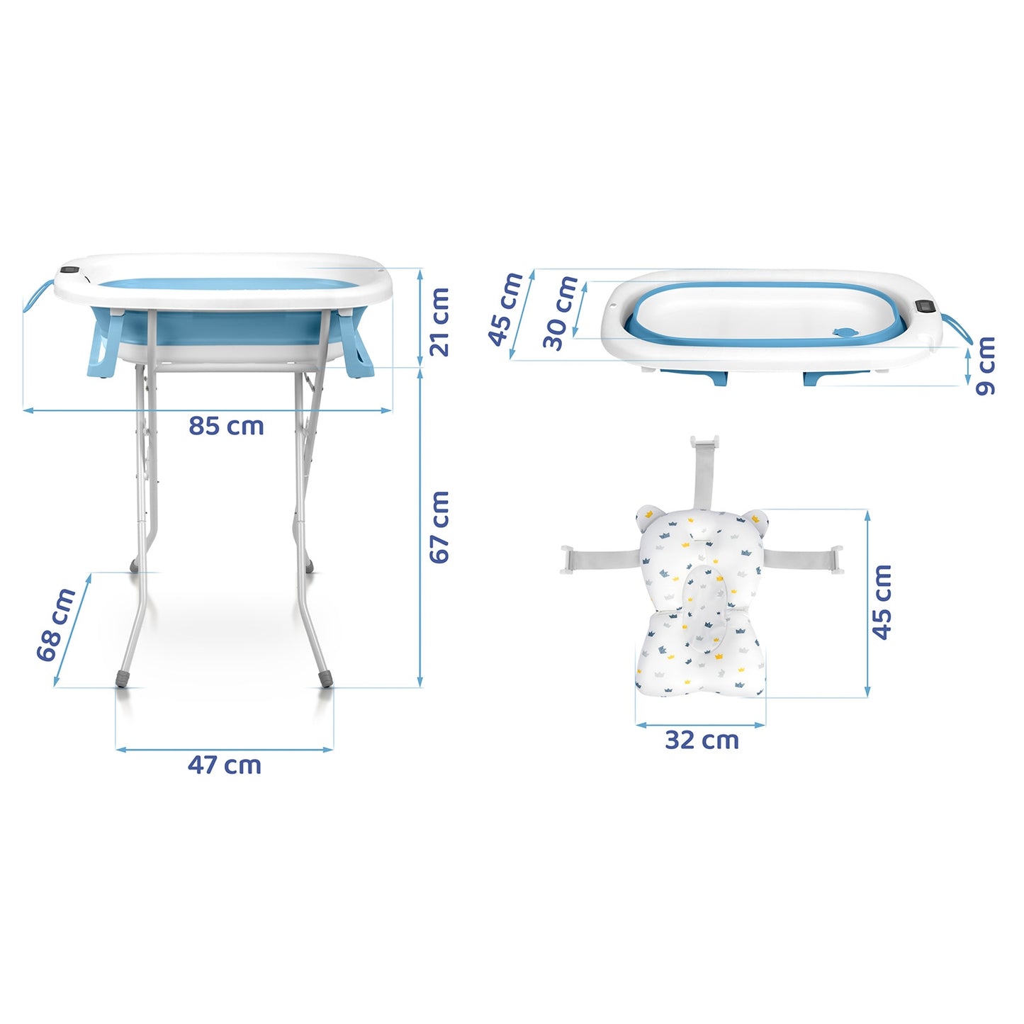 Folding Baby Bathtub with Stand, Thermometer, Insert
