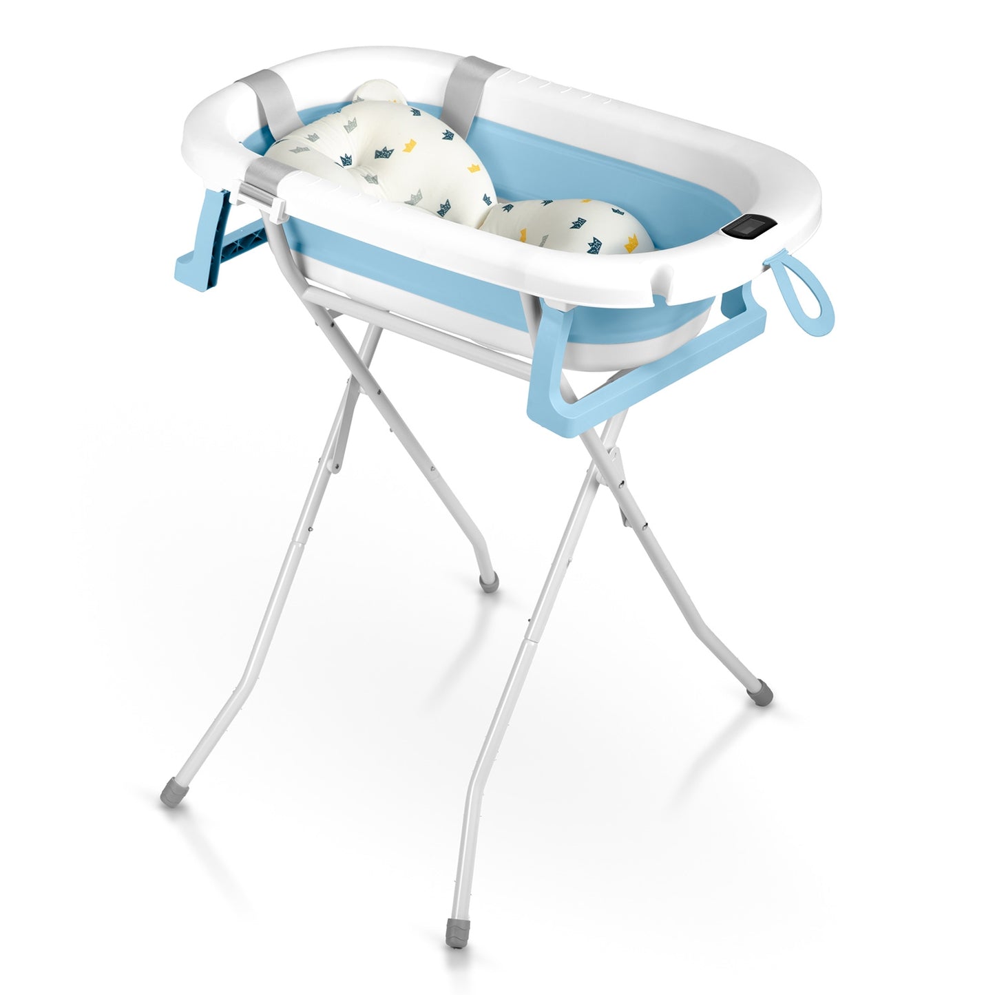 Folding Baby Bathtub with Stand, Thermometer, Insert
