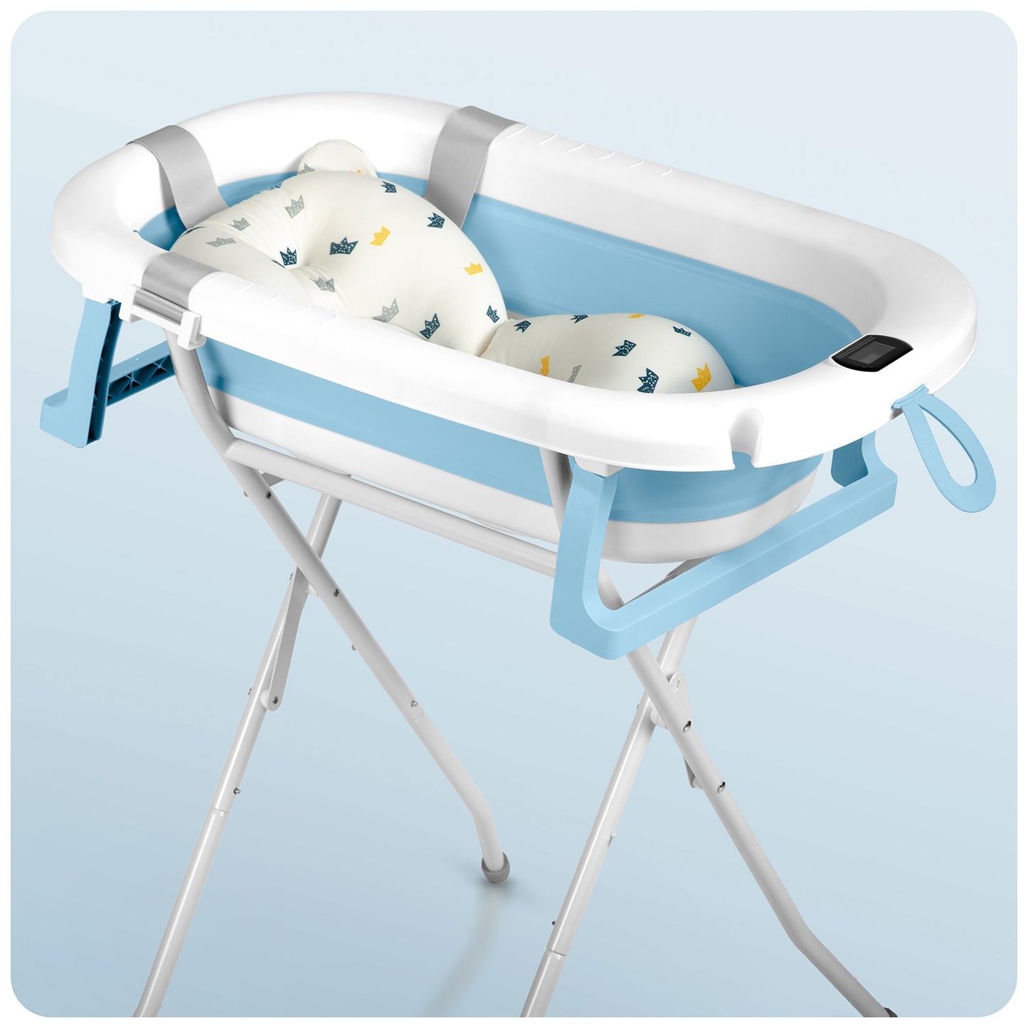 Folding Baby Bathtub with Stand, Thermometer, Insert