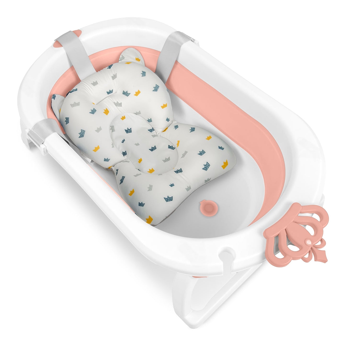 Folding Baby Bath with Insert, White-Pink