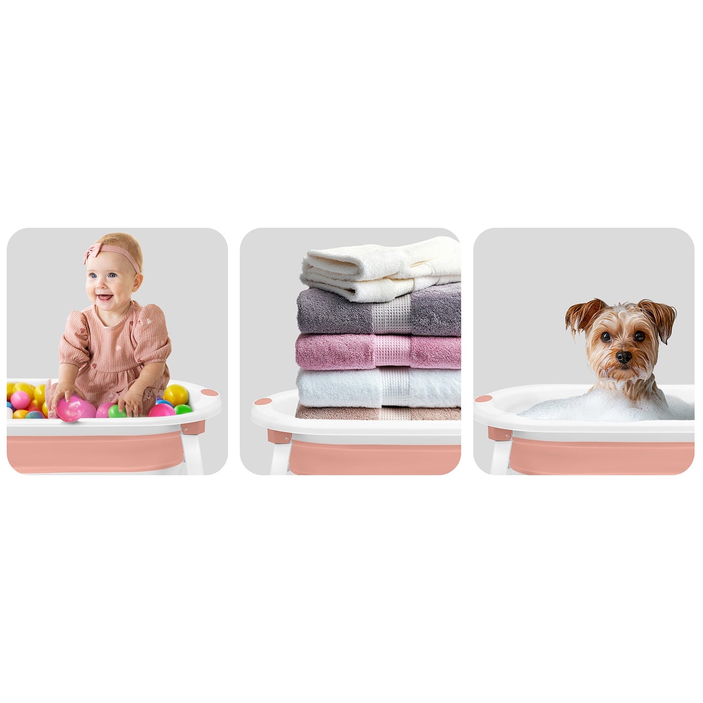 Folding Baby Bath with Insert, White-Pink