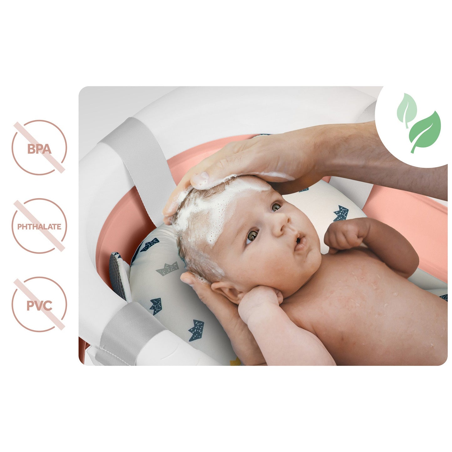 Folding Baby Bath with Insert, White-Pink