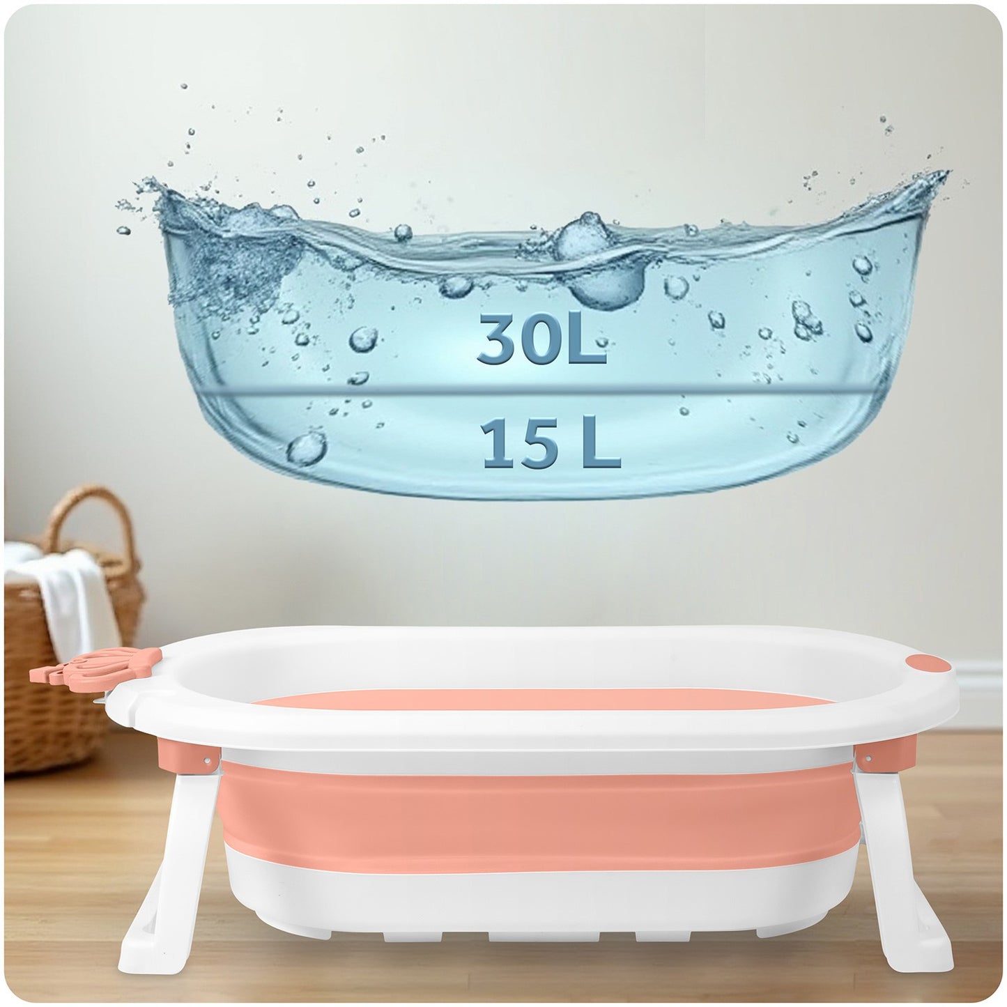 Folding Baby Bath with Insert, White-Pink