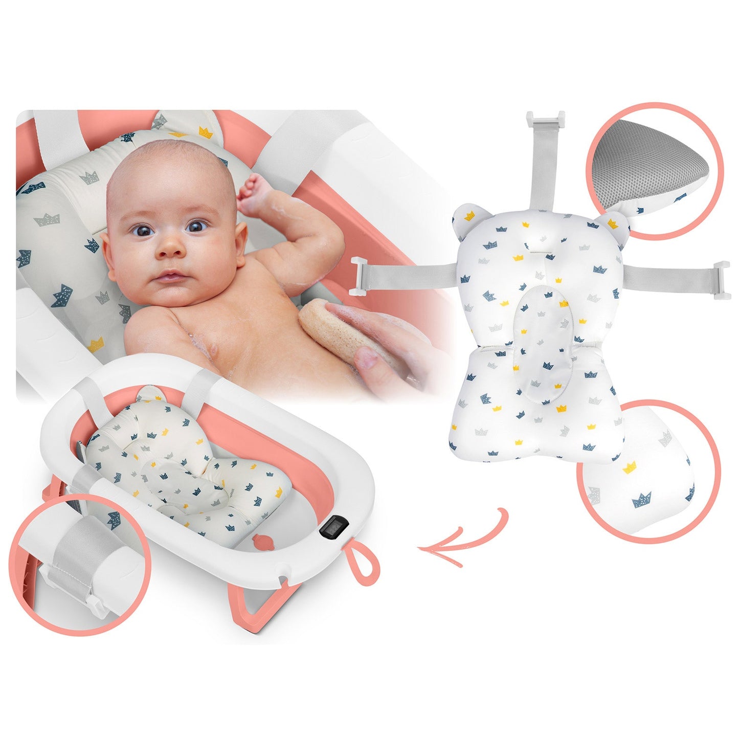 Folding Baby Bath with Stand, Thermometer, Insert