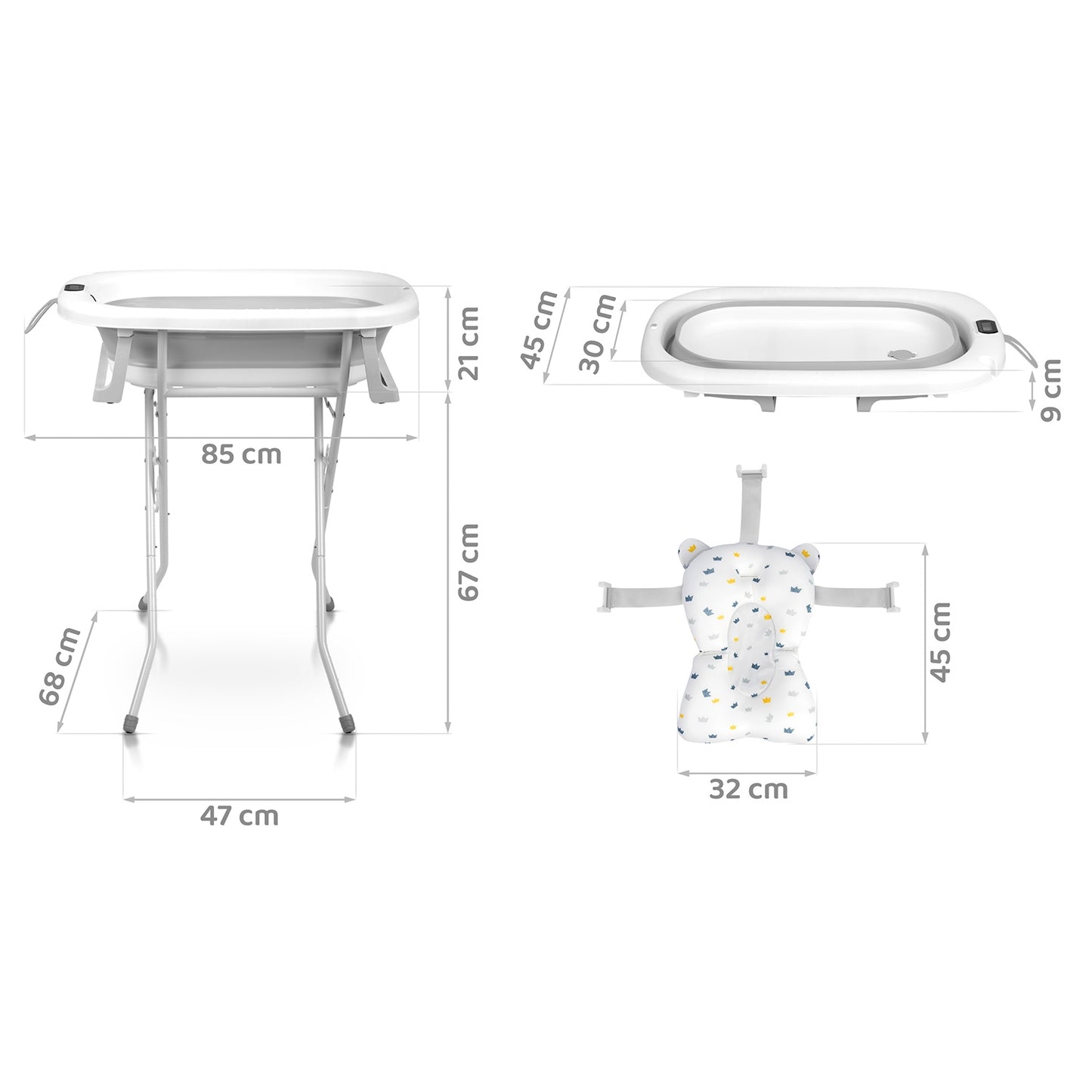 Folding Baby Bath with Stand, Thermometer & Insert