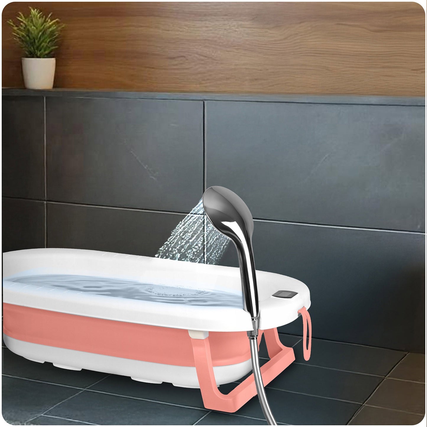 Folding Baby Bath with Stand, Thermometer, Insert