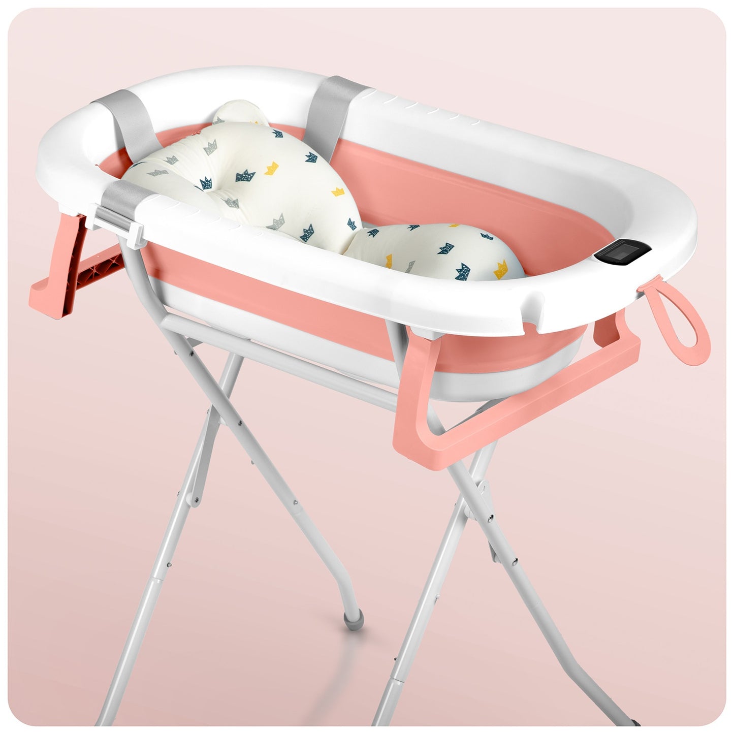 Folding Baby Bath with Stand, Thermometer, Insert