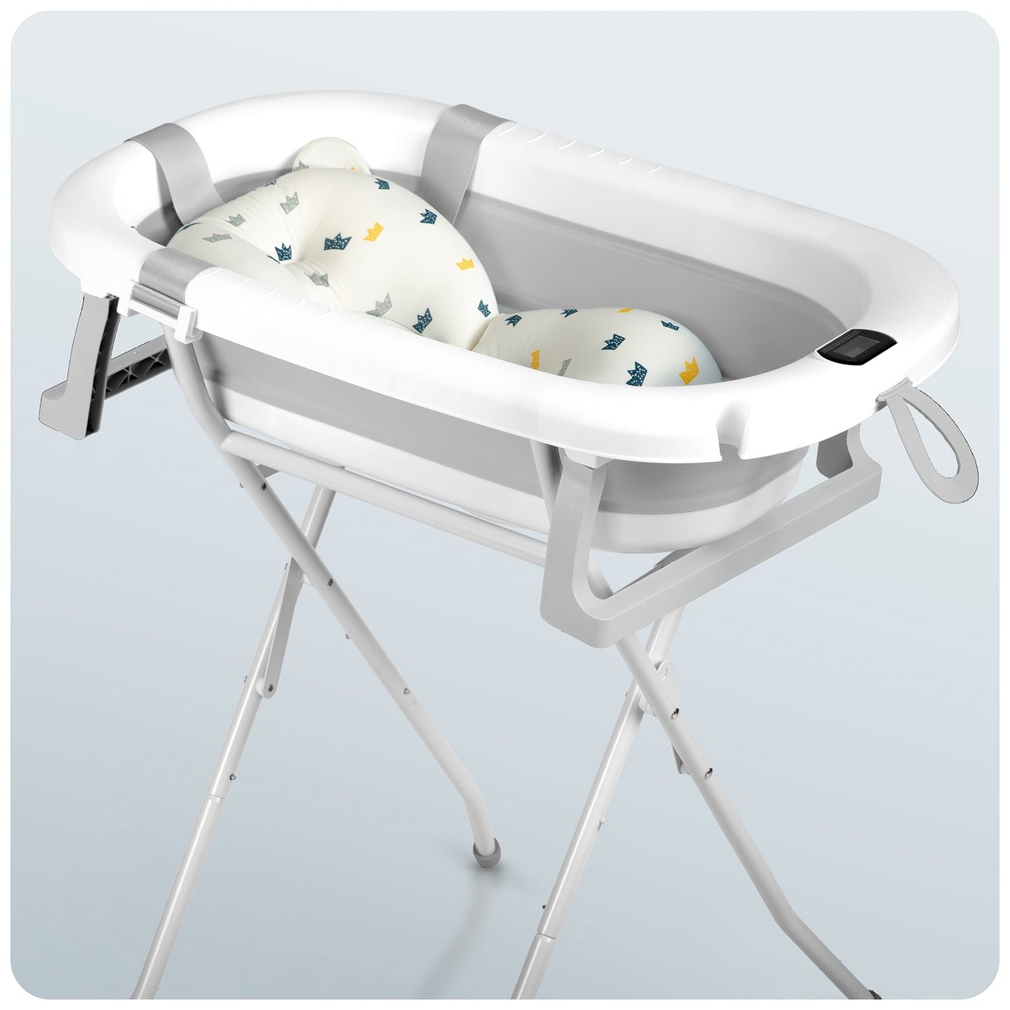 Folding Baby Bath with Stand, Thermometer & Insert